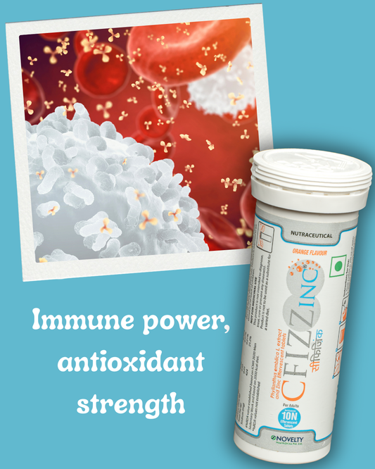 Tube of Cfizzinc with oranges on a peach-colored background