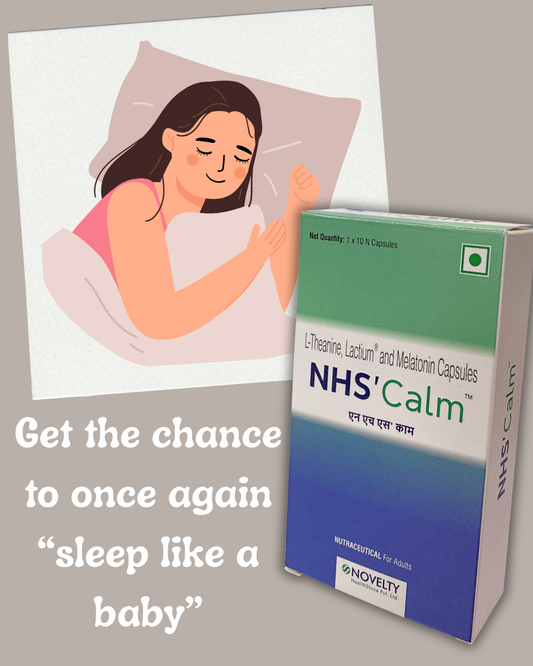 NHS Calm medication packaging with tablets on a blue background