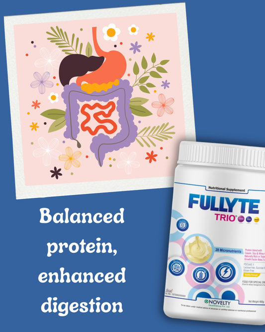 Fullyte Trio supplement container on a gradient blue background