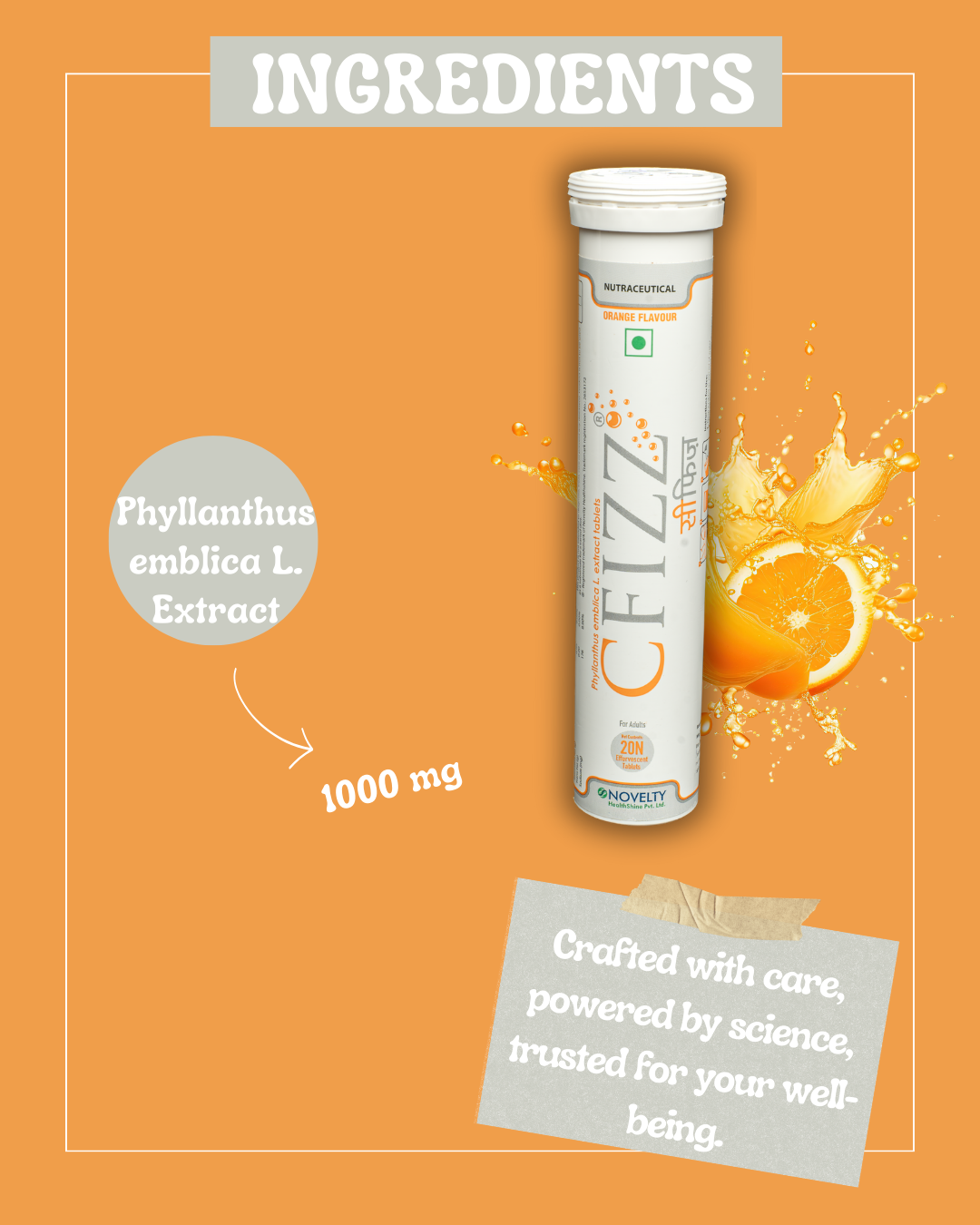 Cfizz is a blend of (phyllanthus emblica L. extract) on an orange background