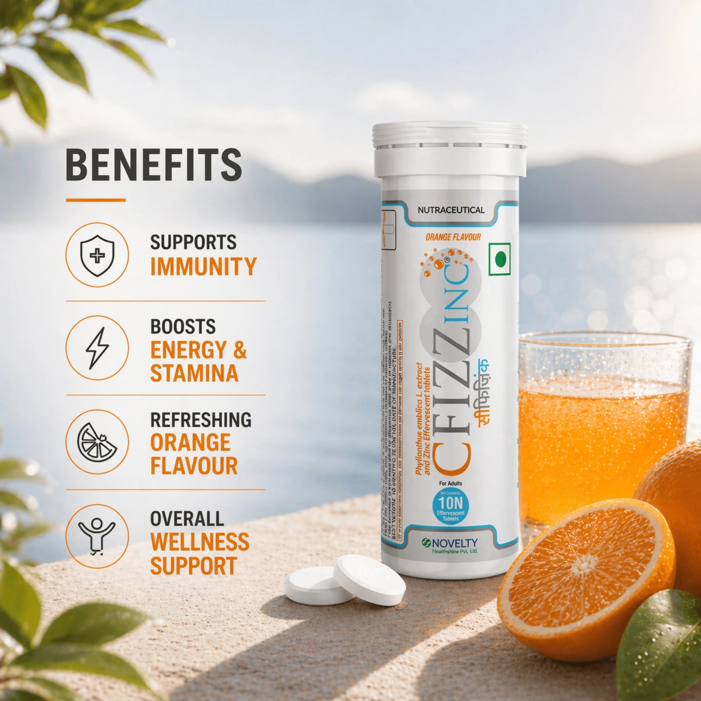 Cfizzinc – Vitamin C & Zinc Effervescent Tablet for Immunity & Skin