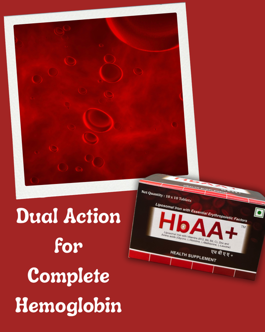HBAA+ health supplement box with red blood cell background