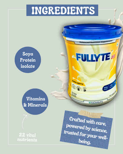 Fullyte-CD is a blend of Soy Protein isolate & 22 vital nutrients- vitamins & minerals