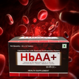 HBAA+ health supplement box with red blood cell background