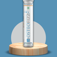 Osteofizz supplement tube on a wooden platform with a blue background
