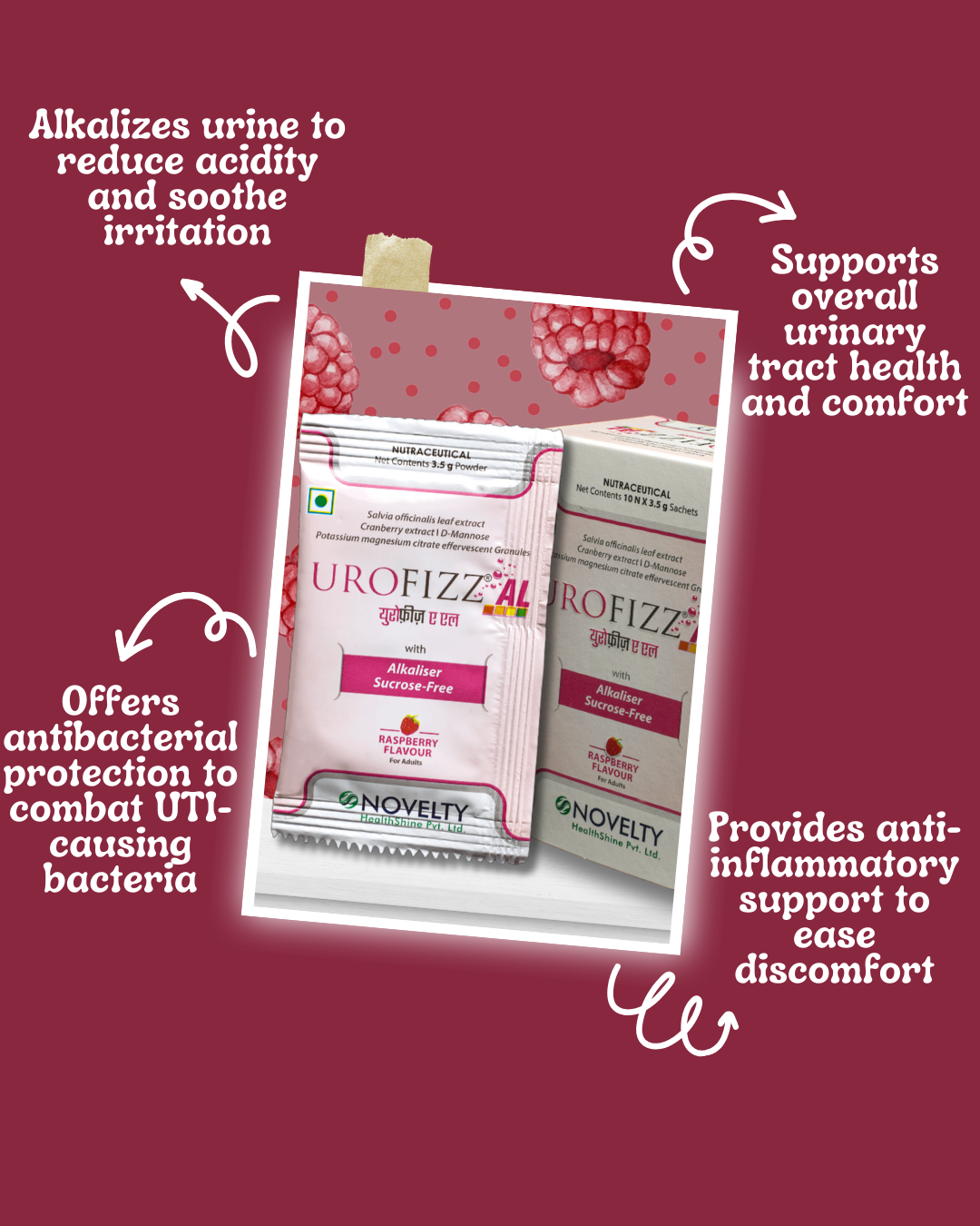 Urofizz helps reduce acidity and soothes UTI irritation, helping gain comfort and reduce UTI causing bacteria