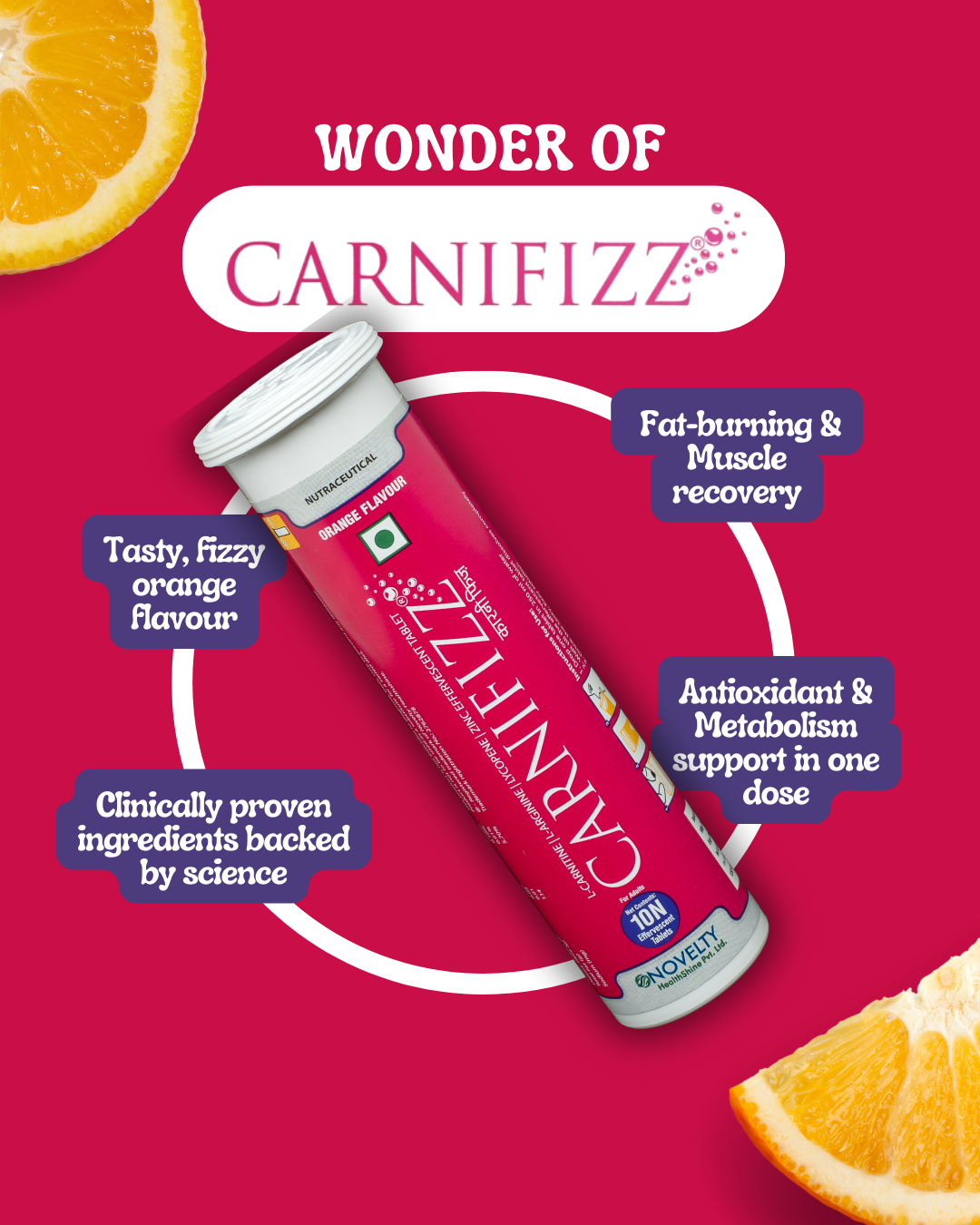 Tasty fizzy orange flavour helping burn fat & recover muscle using clinically proven ingredients backed by science acting as an antioxidant & metabolism support in one dose