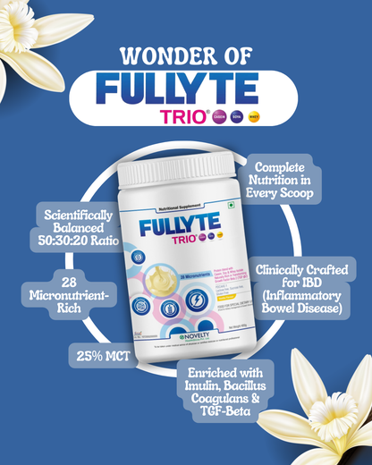 Scientifically balanced 50:30:20 ratio of Casein, Soy, Whey acting as complete nutrition in every scoop with 28 micronutrients and 25% MCT