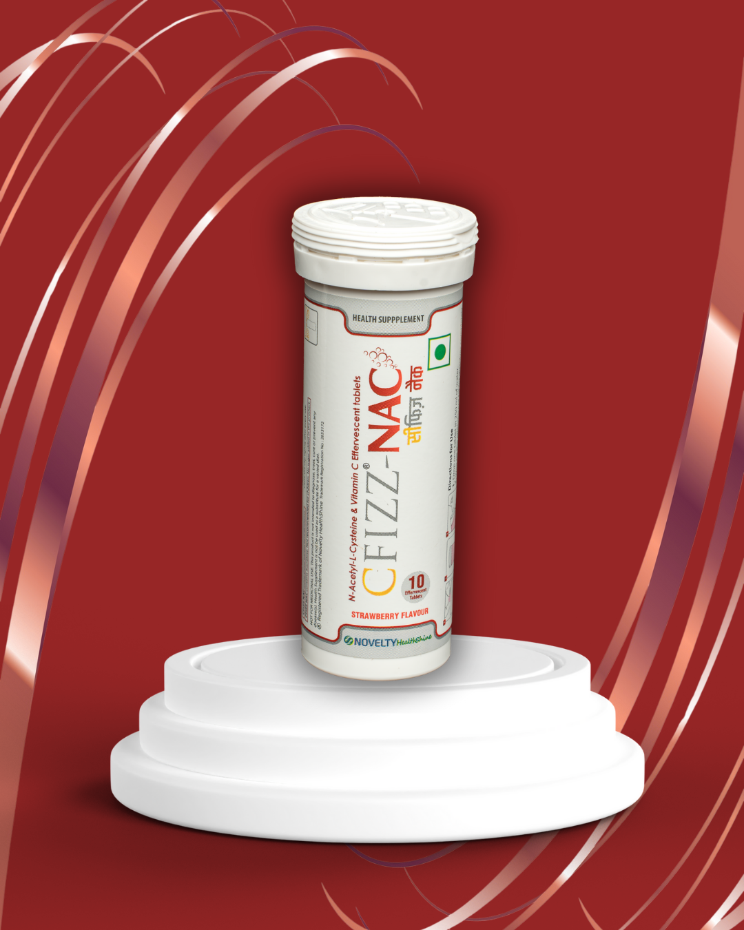 Supplement container on a red background